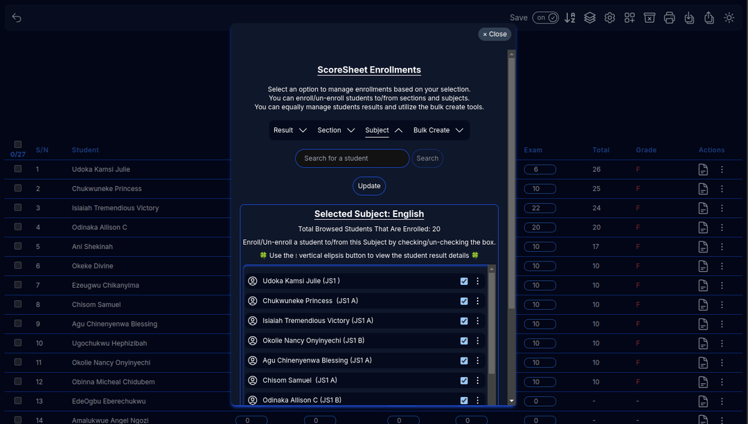 Scoresheet Enrollment