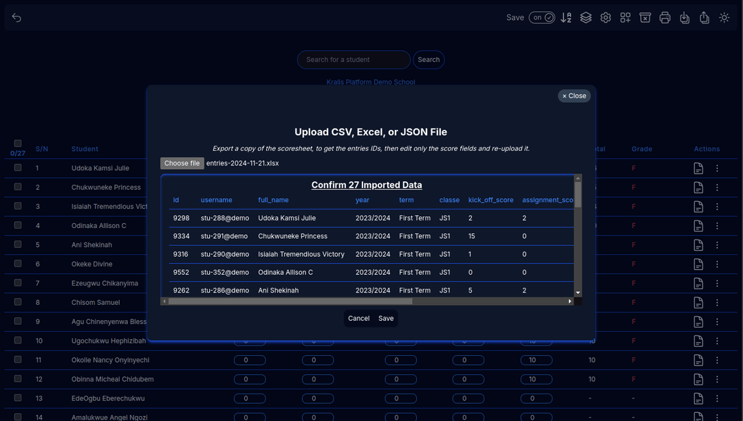 Subjects Entry Import